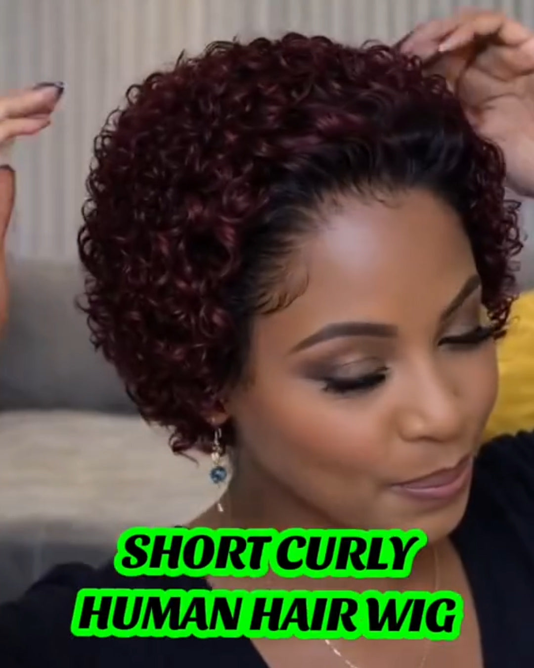 Chic Ombre Mix Color Short Cut Curly Put On & Go Wig 100% Human Hair