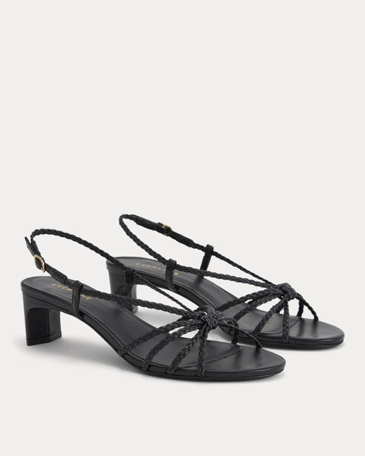 Made in Italy Braided Kitten Heel | Black Leather