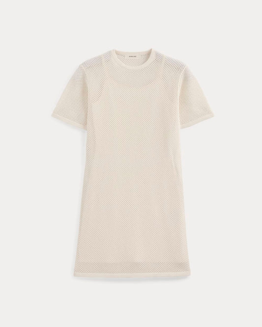 Mesh-Knit Short-Sleeve Dress | Bone