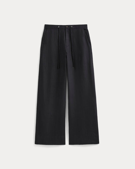 Wide-Leg Drawstring Pant in Linen | Black