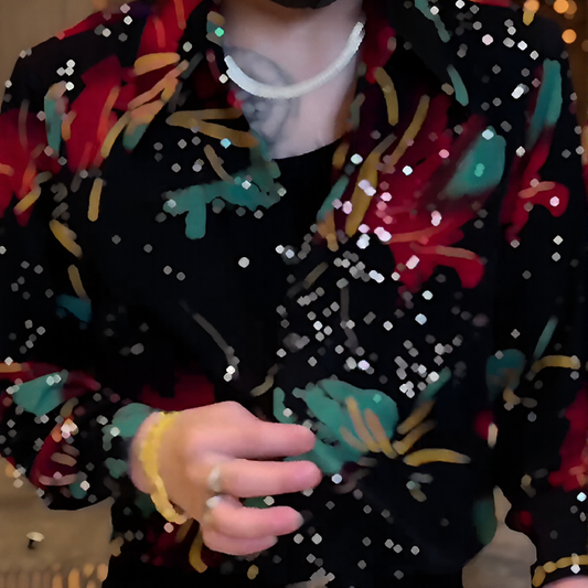 Bright red and green floral star shirt