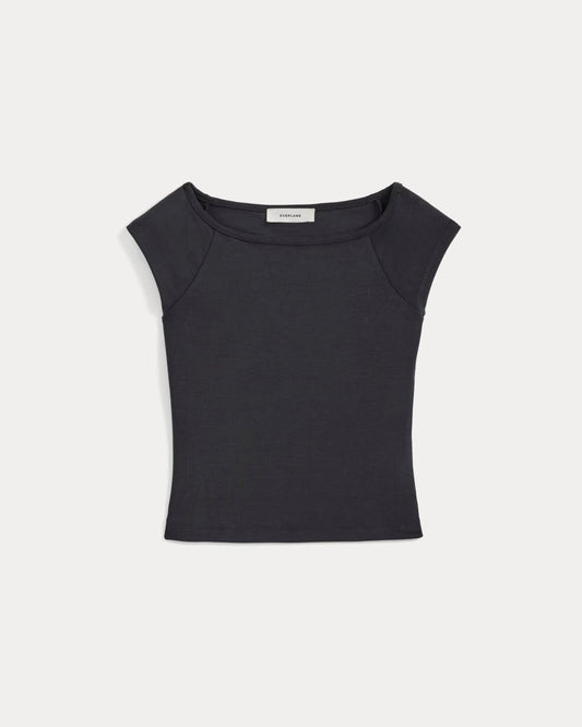Boatneck Cap-Sleeve Top in Butterknit | Black