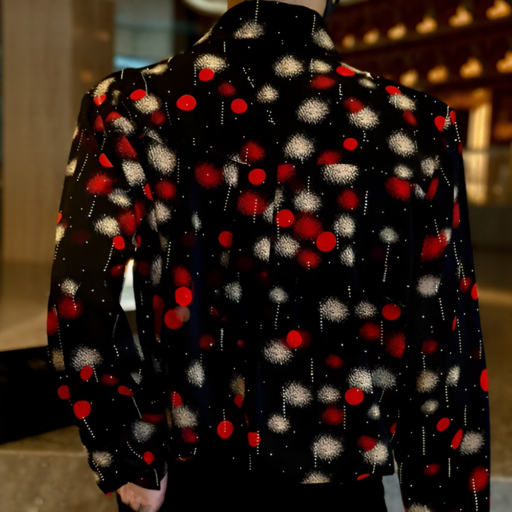 Gradient Polka Dot Firework Rhinestone Long Sleeve Shirt