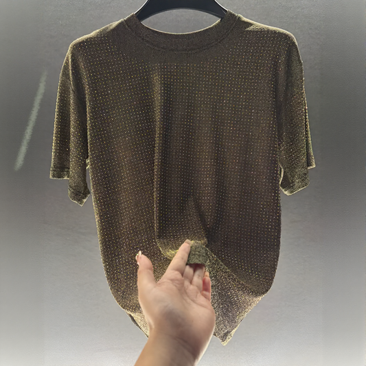 All-Over Sparkle Gradient Texture Draped Crew Neck T-Shirt
