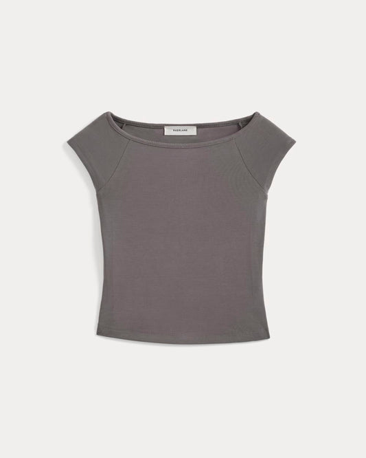 Boatneck Cap-Sleeve Top in Butterknit | Charcoal Grey