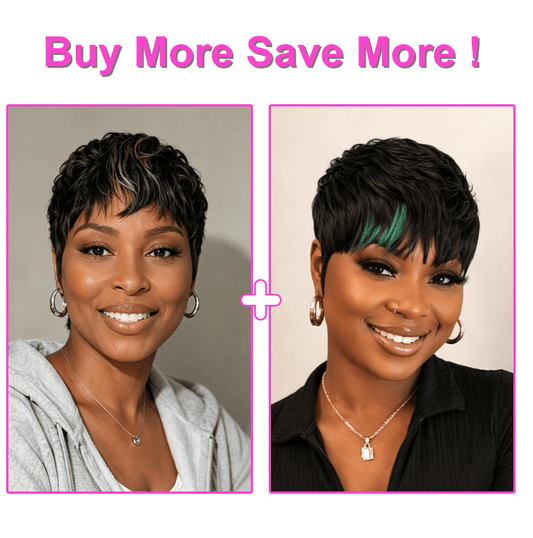 Green Part Machine Made Short Pixie Wig