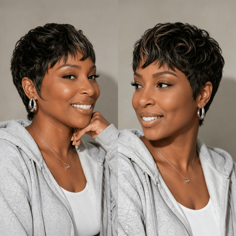 Green Part Machine Made Short Pixie Wig
