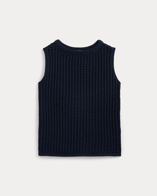 Open-Knit Tunic Vest in Elevated Cotton | Navy