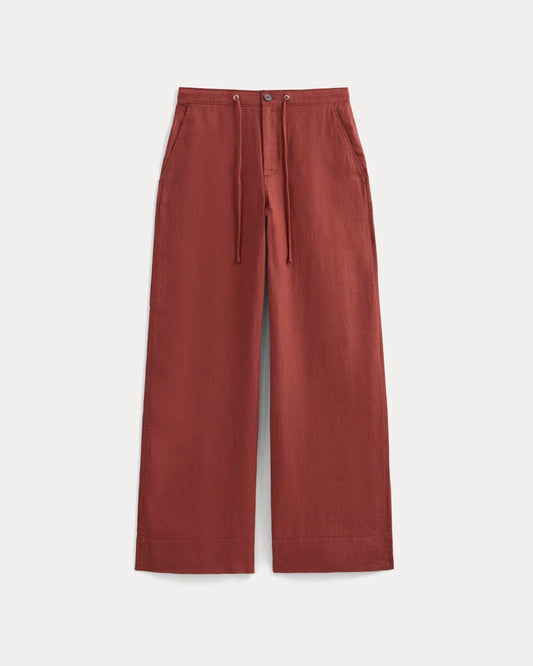 Wide-Leg Drawstring Pant in Linen | Henna Red