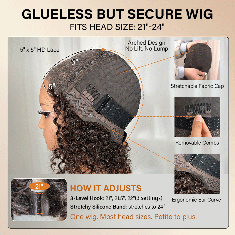 Sonya | Ready-to-Go Water Wave Bob - Dark Brown with Gray Blends Human Hair Glueless Lace Wig