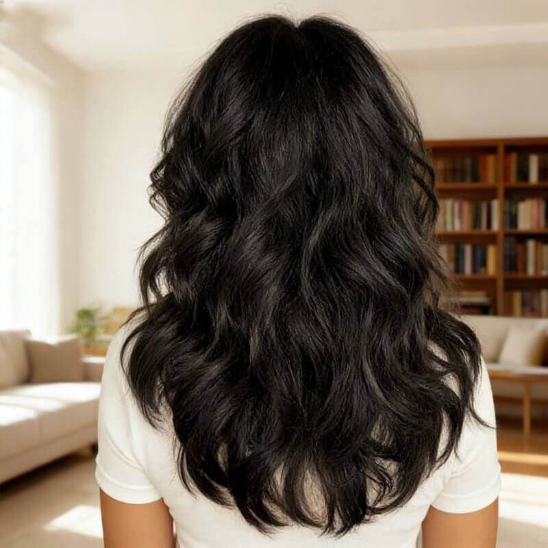 Glueless Shoulder Length Brown Ombre Layered Wavy Wigs With Curtain Bangs Lace Front Human Hair Wigs