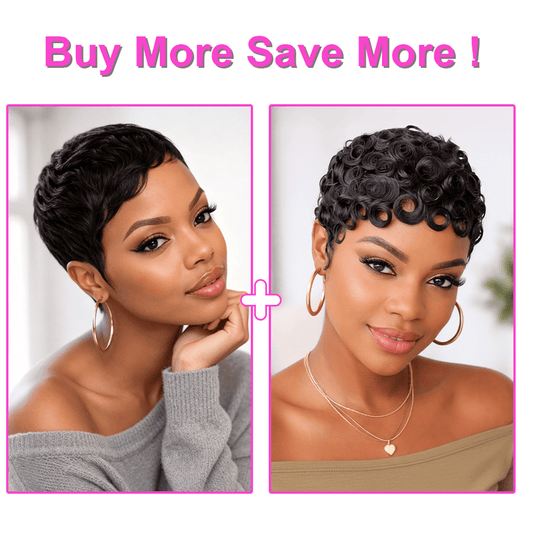 Pixie Cut Finger Wave Machine Made Wig (Cart)