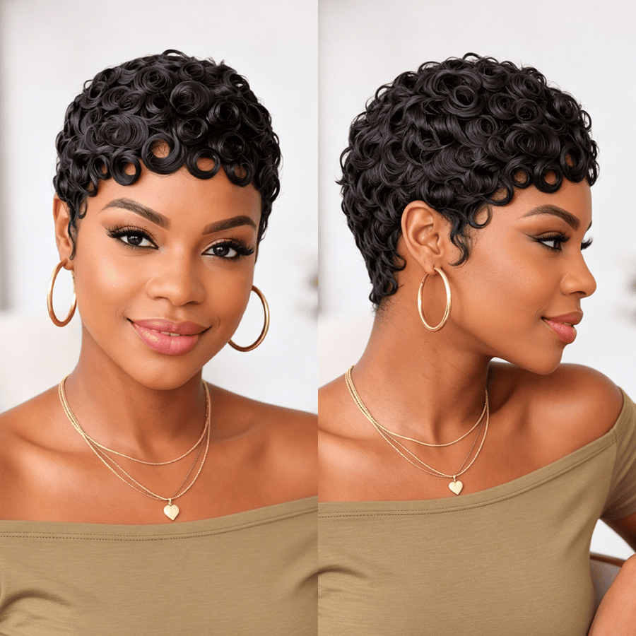 Pixie Cut Finger Wave Machine Made Wig (Cart)
