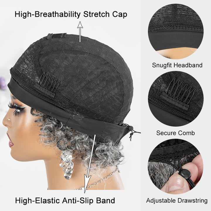 Etta | Ready To Go Salt And Pepper Water Wave Human Hair Glueless Headband Wig