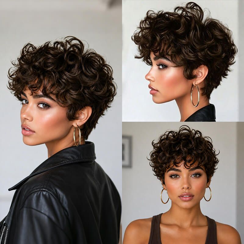 3 Seconds Wear Pixie Cut Wig Human Hair Glueless Short Curly Wig Pre Plucked