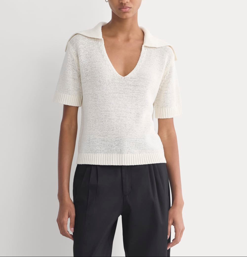 Open Collar Polo | Bone