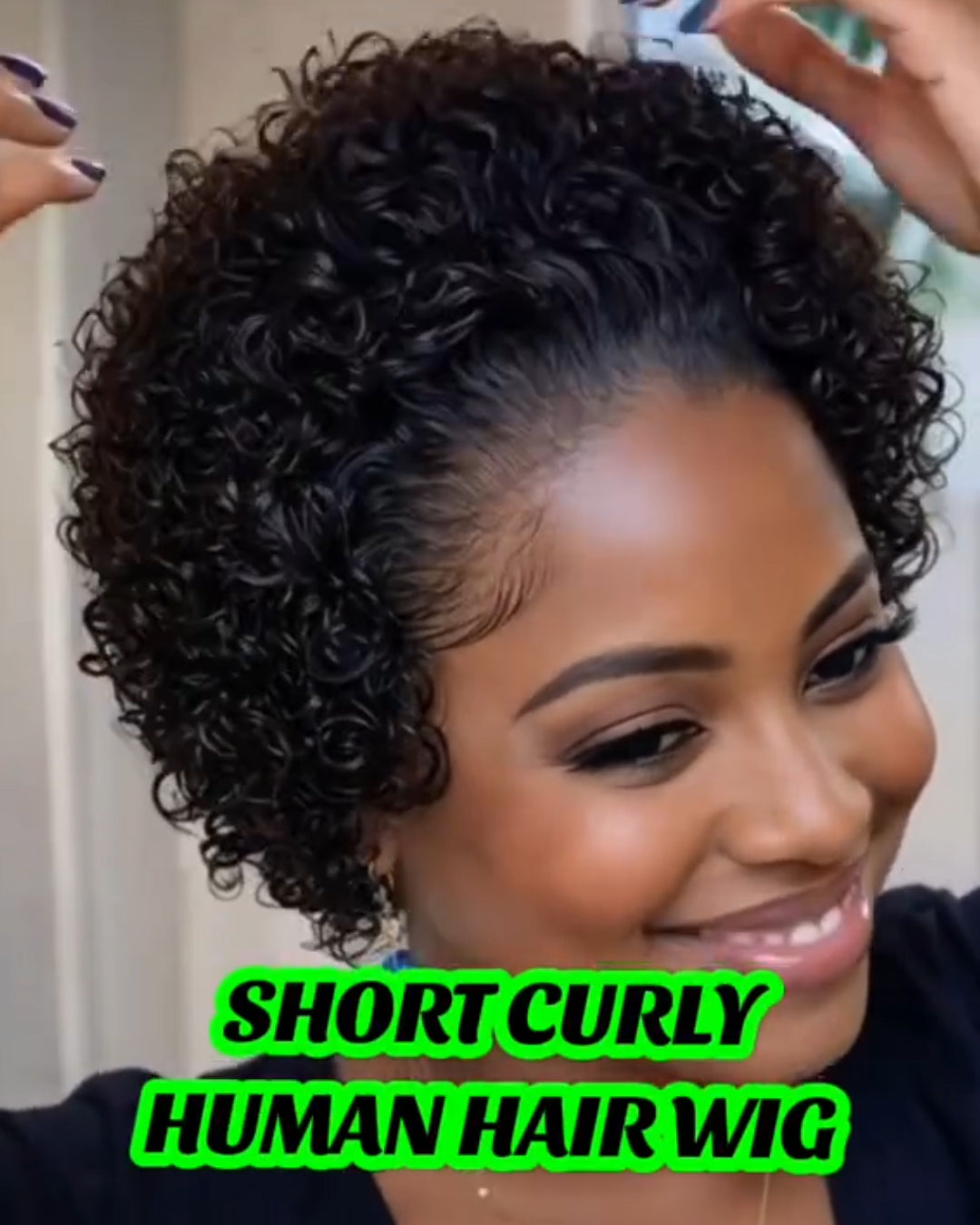 Chic Ombre Mix Color Short Cut Curly Put On & Go Wig 100% Human Hair
