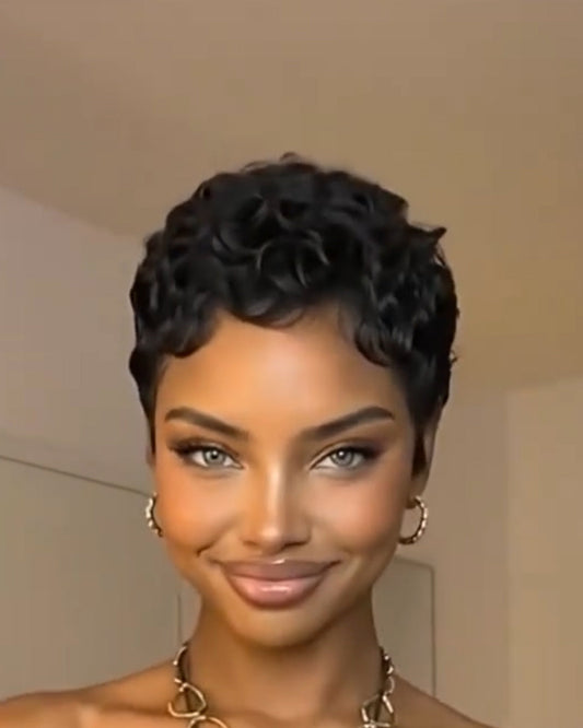 Short Pixie Cut Egg Wavy Curly Bomb Wig