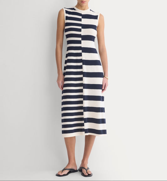 Striped Sweater Midi Dress | Bone/True Navy Duo Stripe