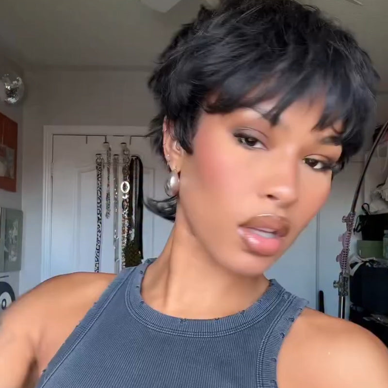 Short Curly Pixie Human Hair Beginner Friendly Wig