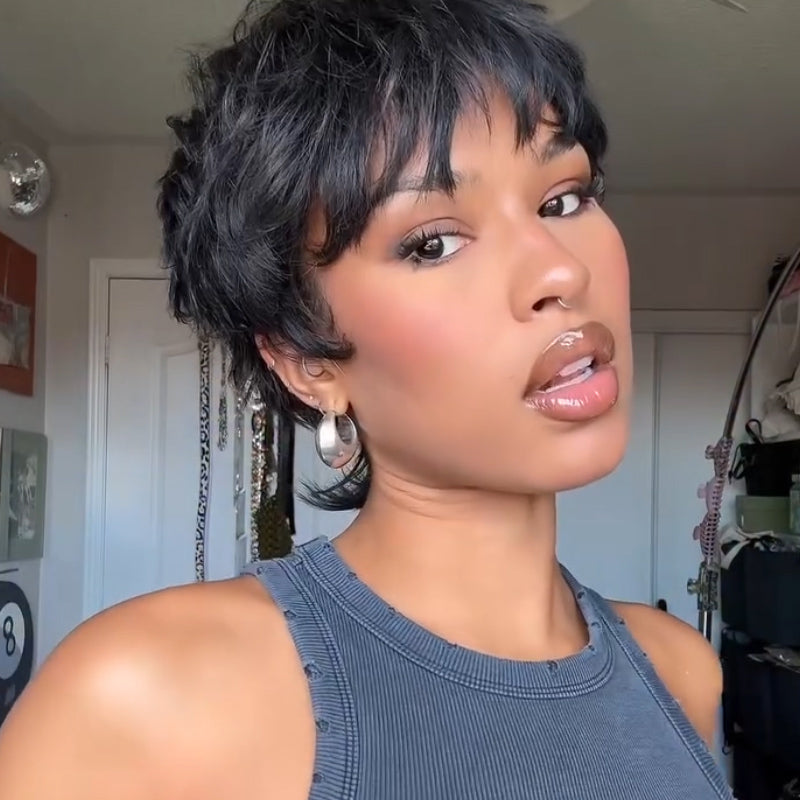 Short Curly Pixie Human Hair Beginner Friendly Wig