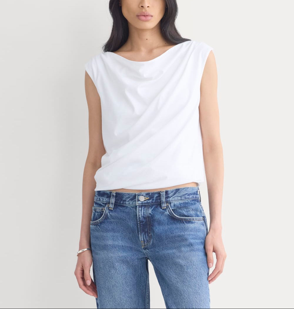 Boatneck Twisted Top in Essential Cotton | White