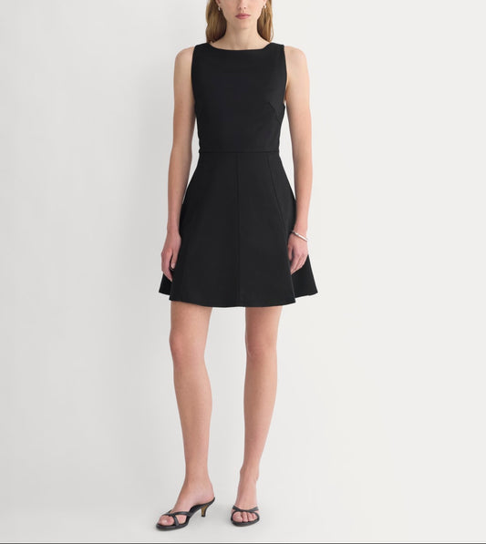 Seamed Open-Back Mini Dress | Black
