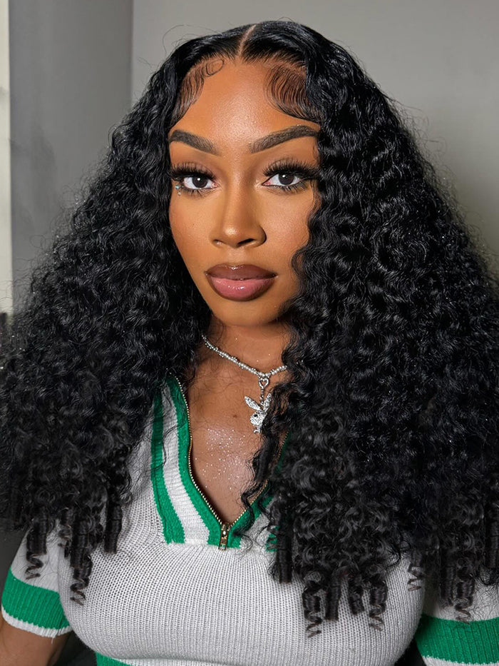 Pre-bleached Wear Go Glueless Wig 7x5 Pre-cut HD Lace Burmese Curly Human Hair