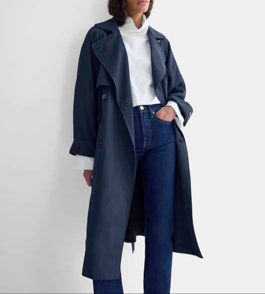 Drapey Twill Trench | Navy