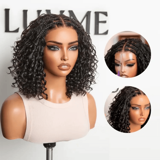Boho Braids Deep Curly Glueless 5x5 Closure Lace with Braided Top Human Hair Wig