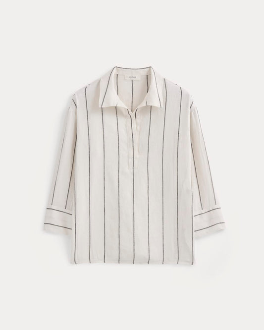Popover Shirt in Linen | Gardenia/Meteorite