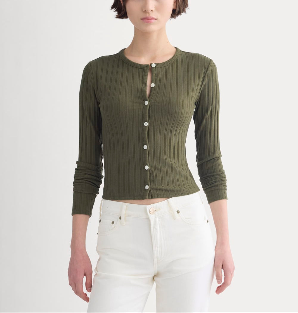 Cardigan in Pointelle | Olive Night