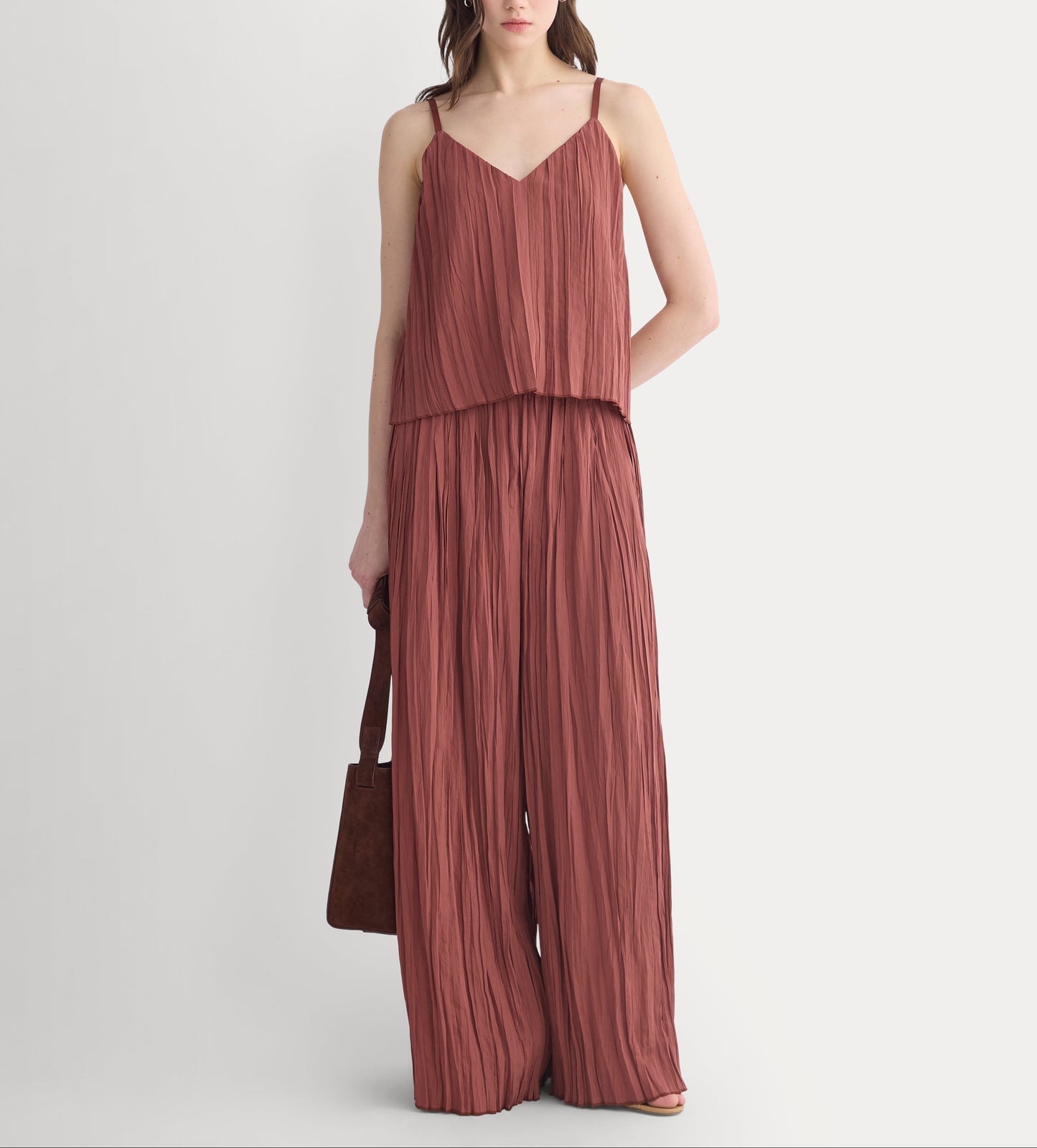 Crinkle Wide-Leg Pant | Henna Red