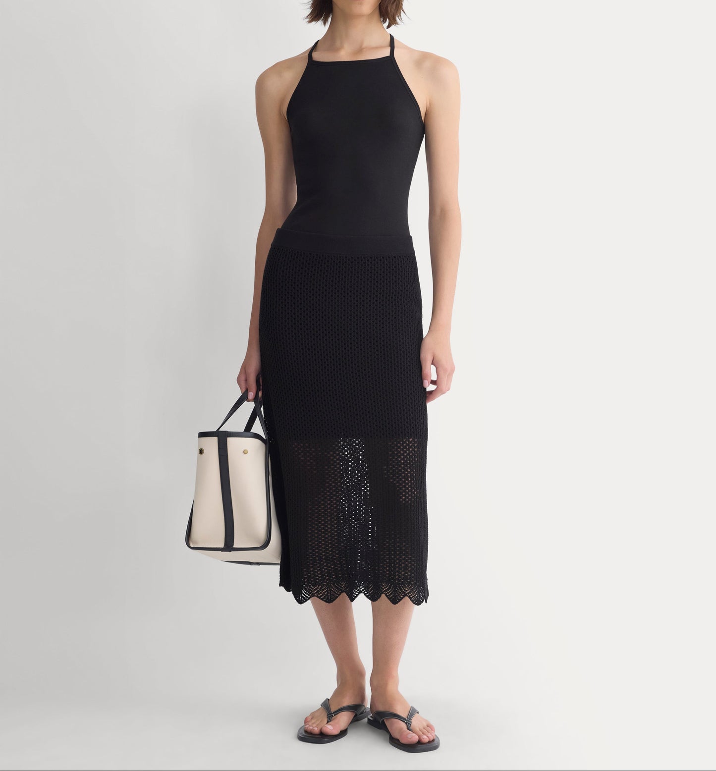 Lace-Knit Midi Skirt | Black