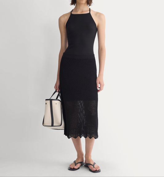 Lace-Knit Midi Skirt | Black