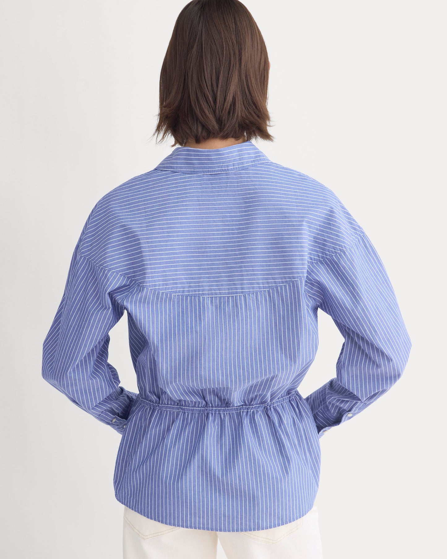 Oversized Cinched Shirt in Ultrasoft Cotton | Mazarine Blue / Optic White