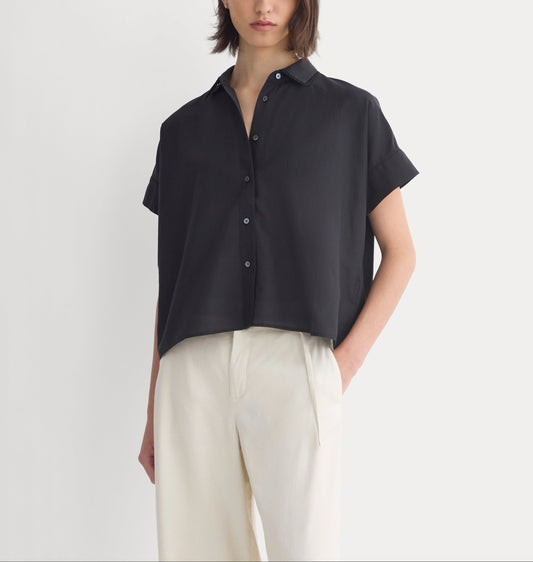 Scalloped-Collar Square Shirt | Black