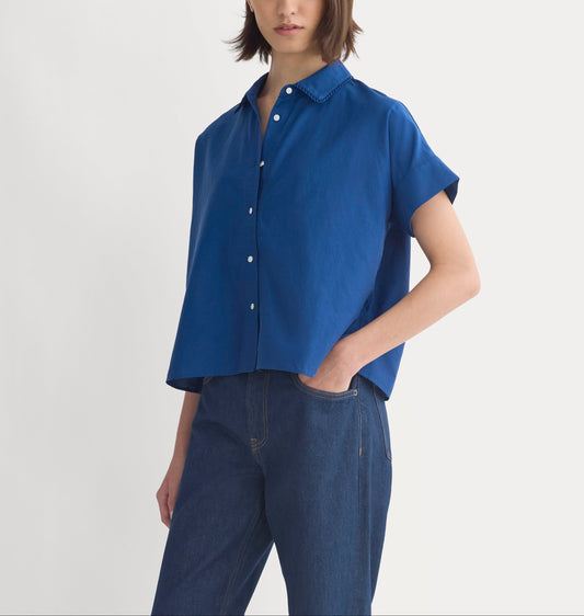 Scalloped-Collar Square Shirt | Estate Blue