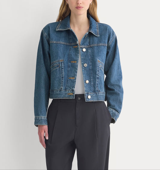 Cropped Trucker Jacket in Denim | Mid Indigo