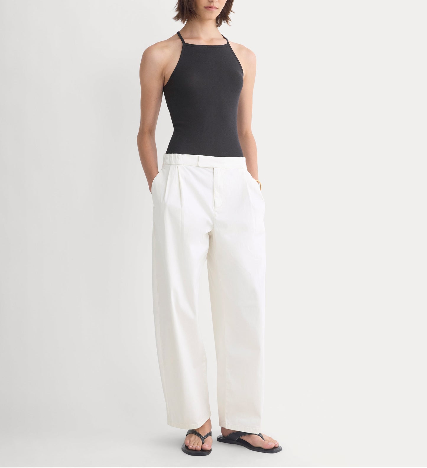 Barrel-Leg Pant in Organic Cotton Sateen | Bone