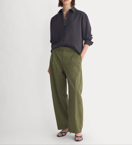 Barrel-Leg Pant in Organic Cotton Sateen | Olive Night