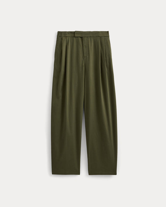 Barrel-Leg Pant in Organic Cotton Sateen | Olive Night