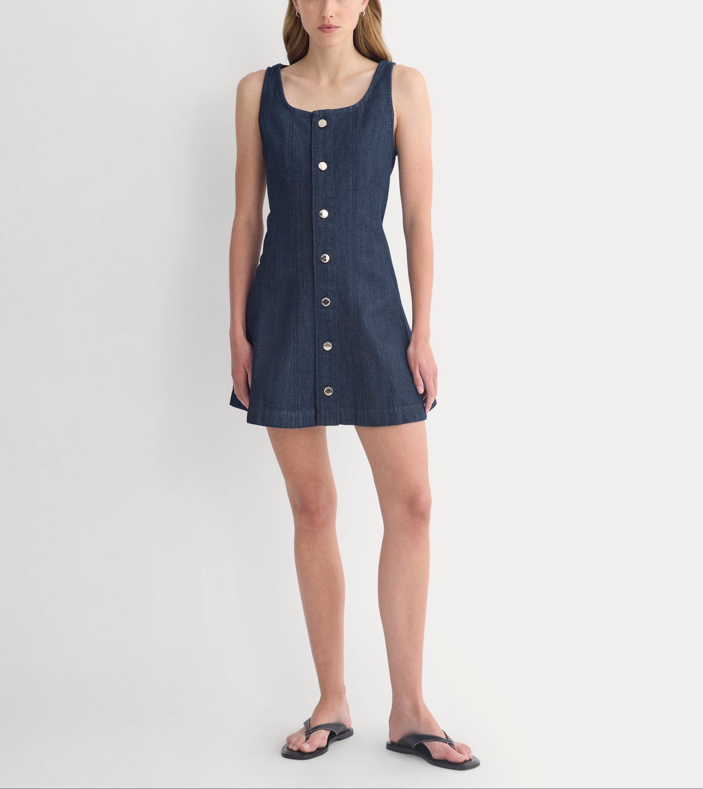 Denim Button-Front Mini Dress | Tungsten Rinse