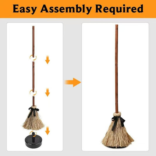 New Halloween Floating Witch's Broom - Animated Wobbling Magic Broomstick Prop for Haunted House Decor