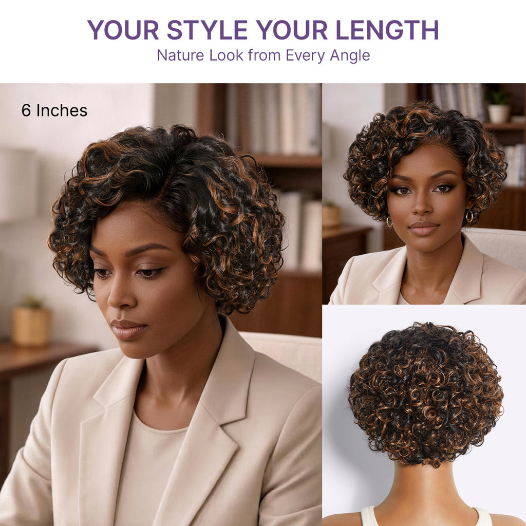 Water Wave Pixie Cut Water Wave Glueless Minimalist HD Lace Short Curly Wig