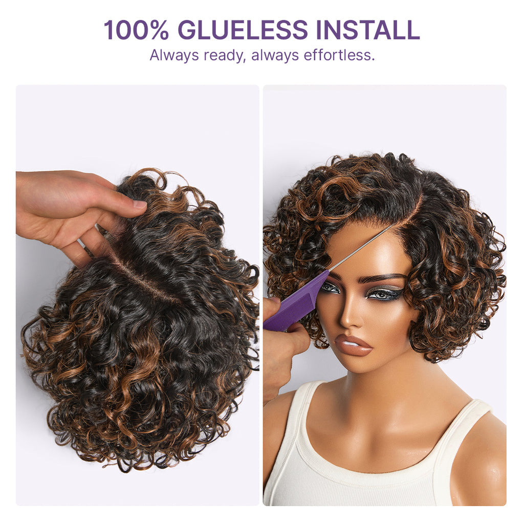 Water Wave Pixie Cut Water Wave Glueless Minimalist HD Lace Short Curly Wig