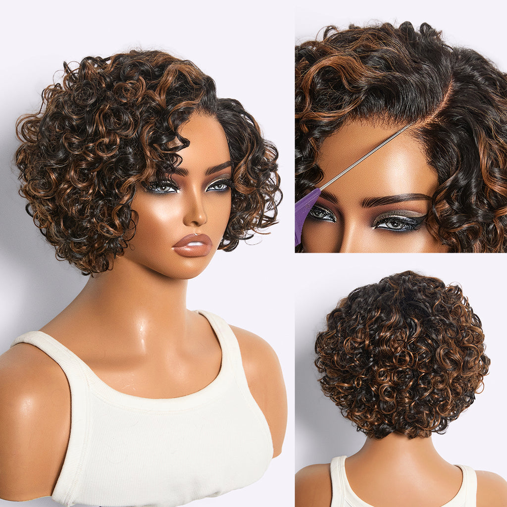 Water Wave Pixie Cut Water Wave Glueless Minimalist HD Lace Short Curly Wig