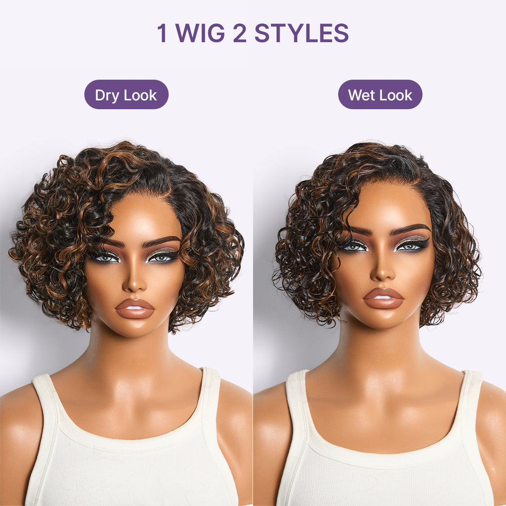 Water Wave Pixie Cut Water Wave Glueless Minimalist HD Lace Short Curly Wig
