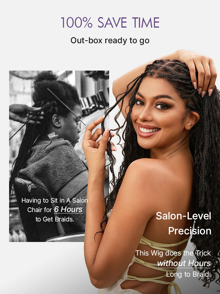 Light Weight Flexi-Fit Invisi Drawstring Cap Full Lace Knotless Boho Curls Braided Long Wig Super Natural Scalp Pre-Cut Lace