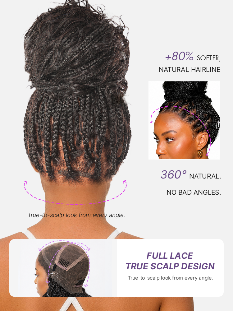 Light Weight Flexi-Fit Invisi Drawstring Cap Full Lace Knotless Boho Curls Braided Long Wig Super Natural Scalp Pre-Cut Lace